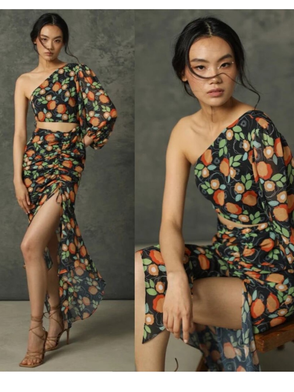 Sau Lee Autumn Floral One-Shoulder Maxi Dress